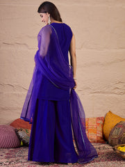 Embroidered Round Neck Sequinned Georgette Kurta With Palazzos & Dupatta