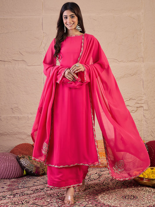 Women Floral Embroidered Regular Thread Work Kurta with Palazzos & Dupatta