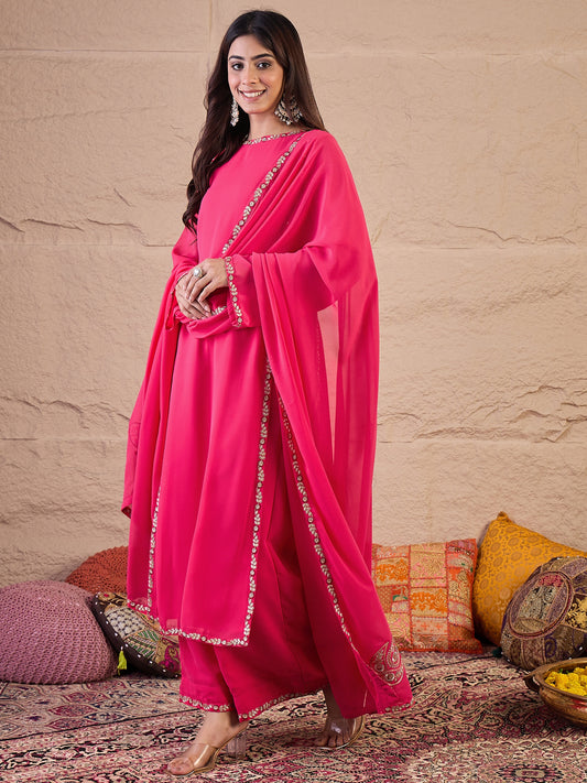 Women Floral Embroidered Regular Thread Work Kurta with Palazzos & Dupatta