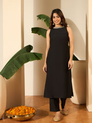 Round Neck Sequinned Straight Sleeveless Kurta & Trousers With Dupatta