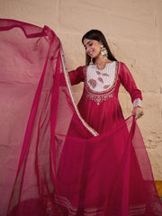 Women Floral Embroidered Panelled Thread Work Kurta with Trousers & With Dupatta