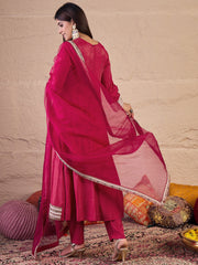 Women Floral Embroidered Panelled Thread Work Kurta with Trousers & With Dupatta