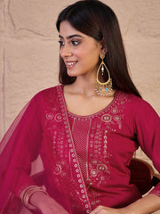Floral Thread & Sequinned Embroidered Kurta & Dhoti Pants With Dupatta