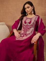Women Ethnic Motifs Embroidered Regular Thread Work Kurta with Trousers & With Dupatta