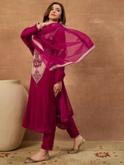 Women Ethnic Motifs Embroidered Regular Thread Work Kurta with Trousers & With Dupatta
