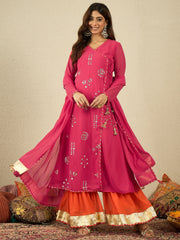 Women Ethnic Motifs Embroidered Angrakha Kurta with Palazzos & With Dupatta