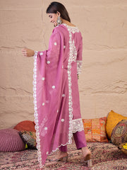 Women Floral Thread and Sequinned Embroidered Kurta Set with Dupatta
