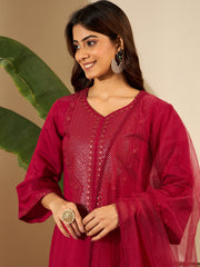 Floral Yoke Design Sweetheart Neck Straight Kurta & Trousers With Dupatta