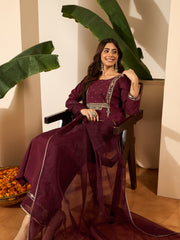 Women Ethnic Motifs Embroidered Panelled Kurta with Palazzos & With Dupatta