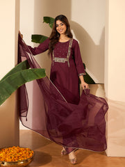 Women Ethnic Motifs Embroidered Panelled Kurta with Palazzos & With Dupatta