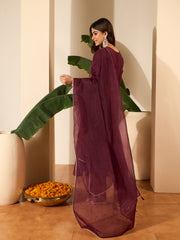 Ethnic Motifs Zari and Sequinned Round Neck Kurta & Palazzos With Dupatta
