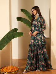 Women Floral Printed & Foil Work Tunic & Palazzos Co-Ords Set