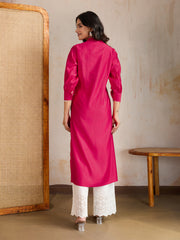Women Mandarin Collar Calf Length A-Line Kurtas