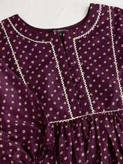 Women Bandhani Print Puff Sleeves Gotta Patti Anarkali Kurta