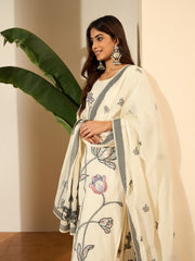 Women Floral Woven Design Regular Thread Work Kurta with Trousers & Dupatta