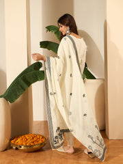 Women Floral Woven Design Regular Thread Work Kurta with Trousers & Dupatta