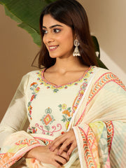 Women Floral Embroidered Regular Thread Work Kurta with Trousers & With Dupatta