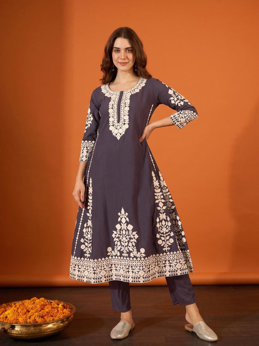 Women Ethnic Motifs Embroidered Regular Thread Work Kurta with Trousers & With Dupatta