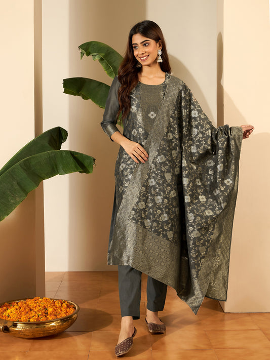 Women Ethnic Motifs Woven Design Regular Kurta with Trousers & Dupatta