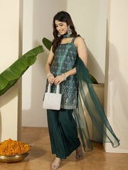 Women Floral Zari Woven Design Jacquard Kurta Set with Dupatta