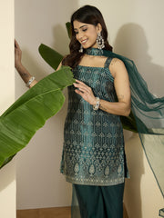 Women Floral Zari Woven Design Jacquard Kurta Set with Dupatta