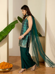 Women Floral Zari Woven Design Jacquard Kurta Set with Dupatta