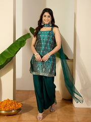 Women Floral Zari Woven Design Jacquard Kurta Set with Dupatta