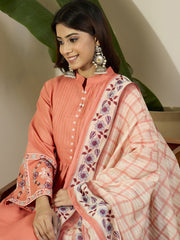 Floral Thread Embroidered Mandarin Collar Kurta & Trousers With Dupatta