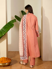 Floral Thread Embroidered Mandarin Collar Kurta & Trousers With Dupatta