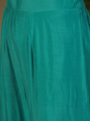 Pleated A-Line Gota Detailed Round Neck Kurta & Trousers With Dupatta