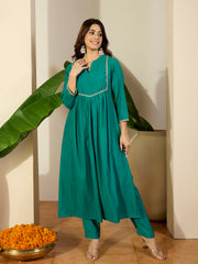 Women Empire Gotta Patti Chanderi Cotton Kurta with Trousers & With Dupatta