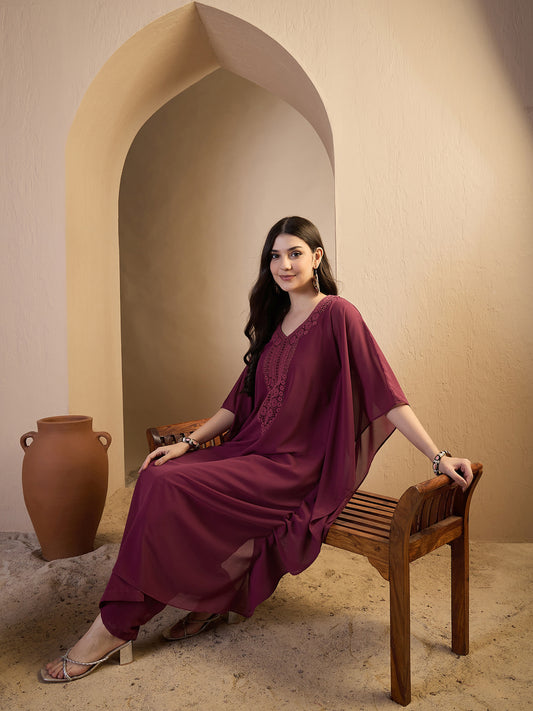 Women Ethnic Motifs Embroidered Regular Thread Work Kurta with Palazzos