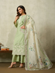 Women Floral Embroidered Regular Thread Work Kurta with Palazzos & With Dupatta