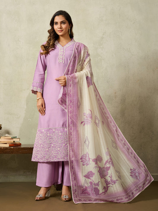 Women Floral Embroidered Regular Thread Work Kurta with Palazzos & With Dupatta