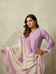 Women Floral Embroidered Regular Thread Work Kurta with Palazzos & With Dupatta
