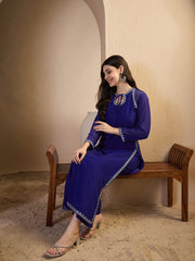 Women Embroidered Regular Thread Work Kurta with Palazzos