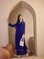 Women Embroidered Regular Thread Work Kurta with Palazzos