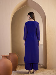 Women Embroidered Regular Thread Work Kurta with Palazzos