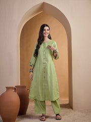 Women Floral Regular Linen Kurta with Trousers