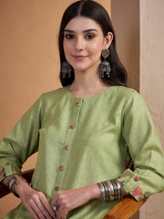 Women Floral Regular Linen Kurta with Trousers