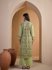 Women Floral Regular Linen Kurta with Trousers