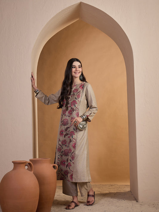 Women Floral Printed Regular Linen Kurta with Palazzos
