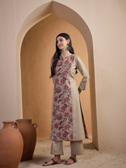 Women Floral Printed Regular Linen Kurta with Palazzos