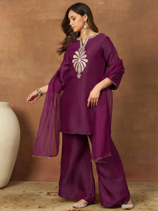 Women Ethnic Motifs Embroidered Regular Thread Work Kurta with Palazzos & With Dupatta