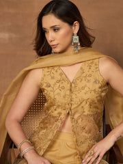 Women Floral Embroidered Regular Thread Work Kurta with Palazzos & With Dupatta