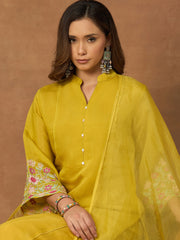 Women Ethnic Motifs Embroidered Regular Thread Work Chanderi Cotton Kurta with Trousers & With Dupatta