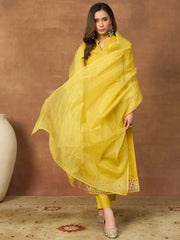 Women Ethnic Motifs Embroidered Regular Thread Work Chanderi Cotton Kurta with Trousers & With Dupatta