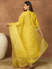 Women Ethnic Motifs Embroidered Regular Thread Work Chanderi Cotton Kurta with Trousers & With Dupatta