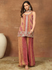 Women Bandhani Embroidered Panelled Sequinned Kurta with Palazzos & With Dupatta