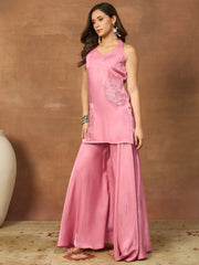 Women Floral Thread and Sequinned Embroidered Kurta with Palazzo